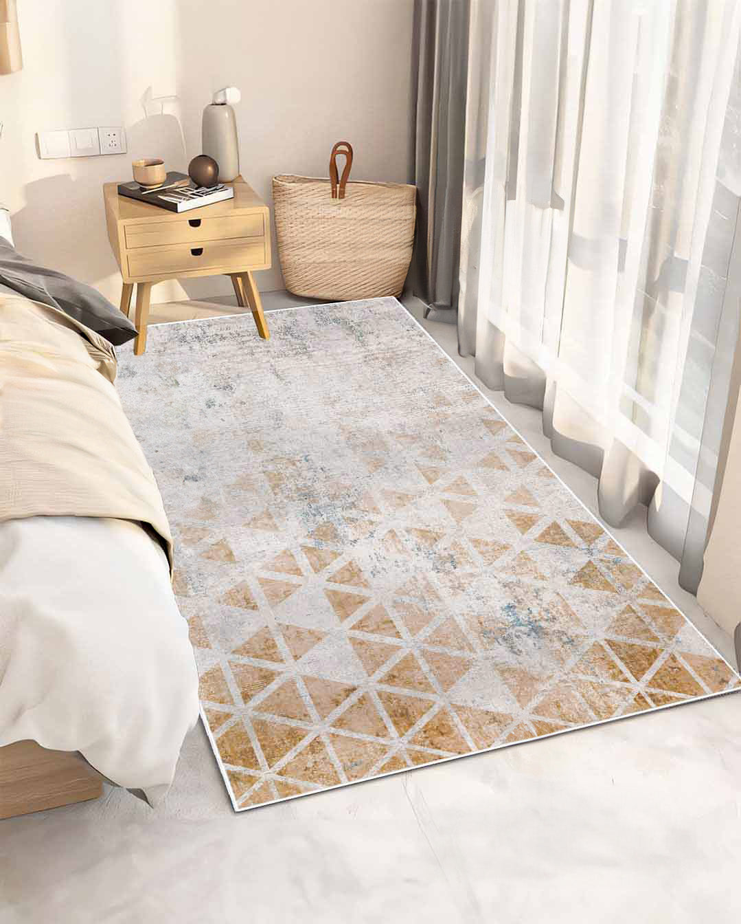 Kitty modern beige and orange triangle pattern carpet