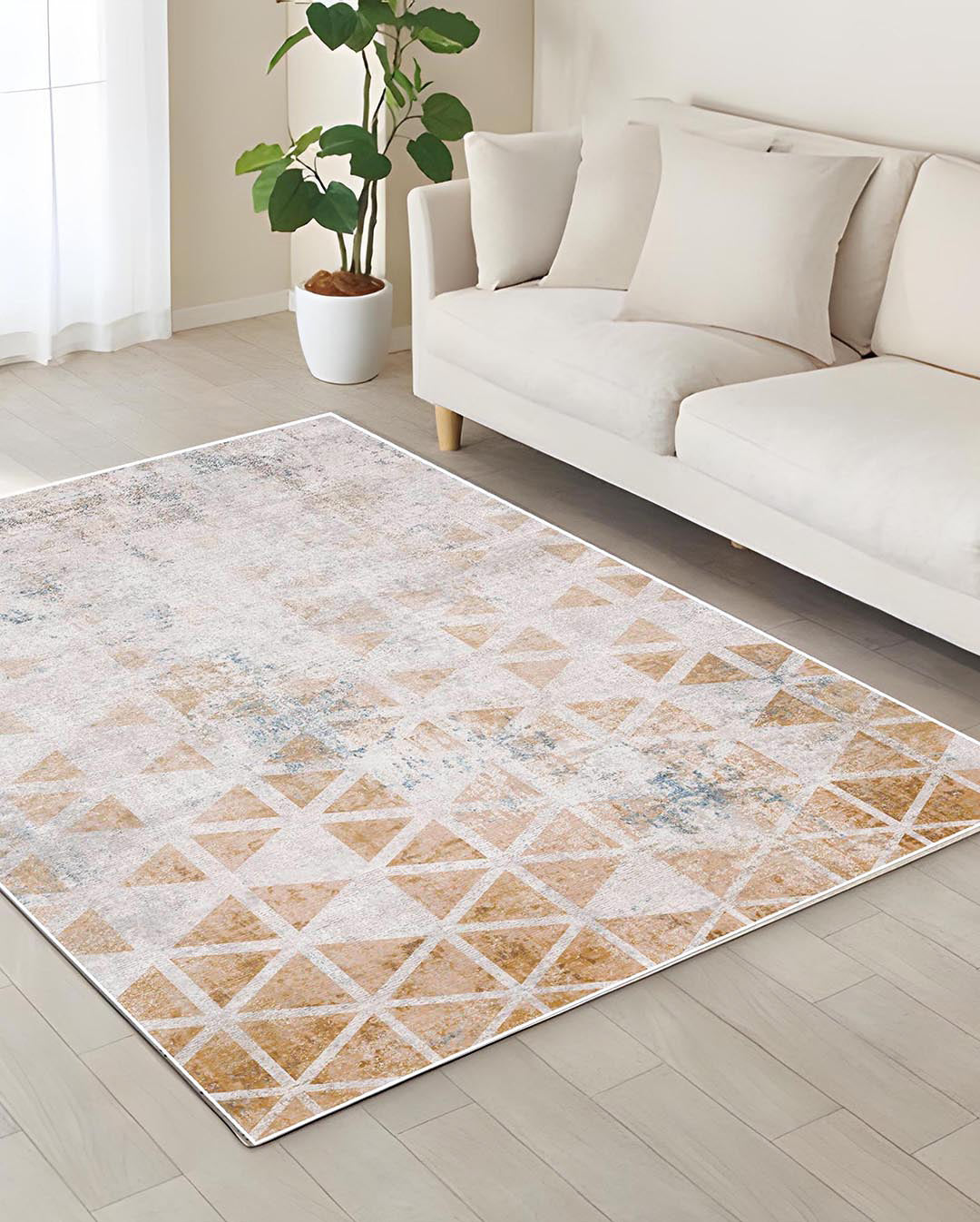 Kitty modern beige and orange triangle pattern carpet
