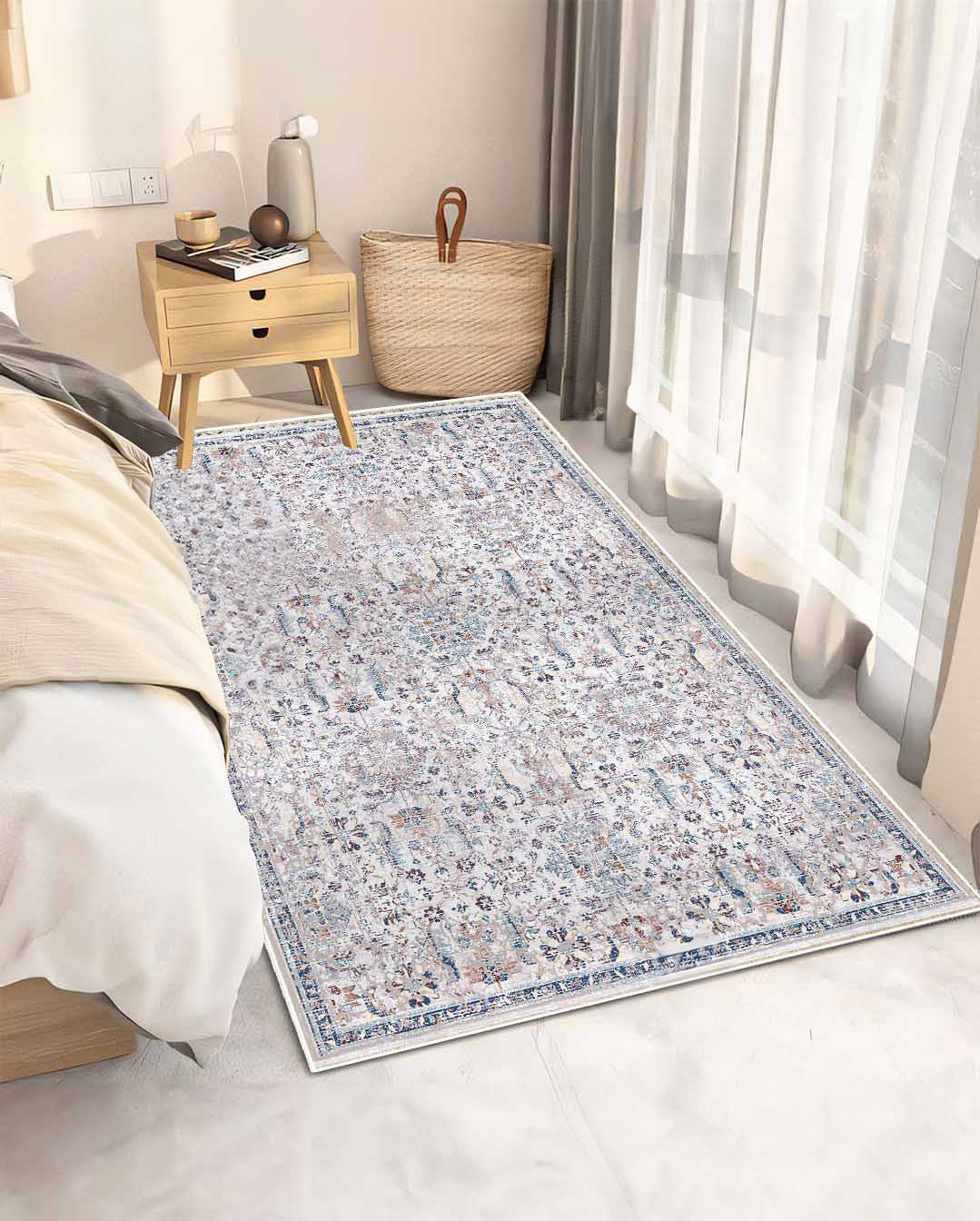 Sara floral white colorful soft and shinny carpet
