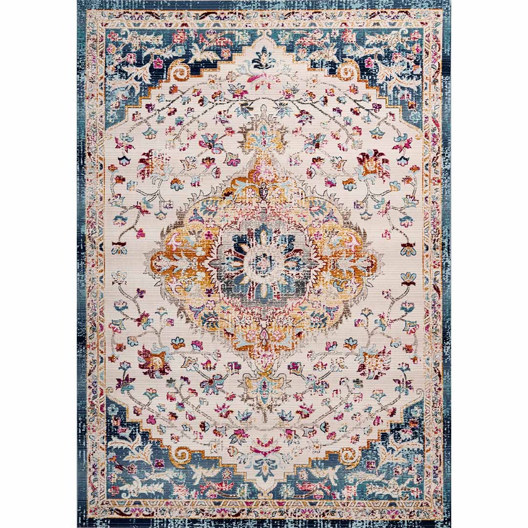 Persian-Style Floral Rug – Vibrant Colors on Cream Base