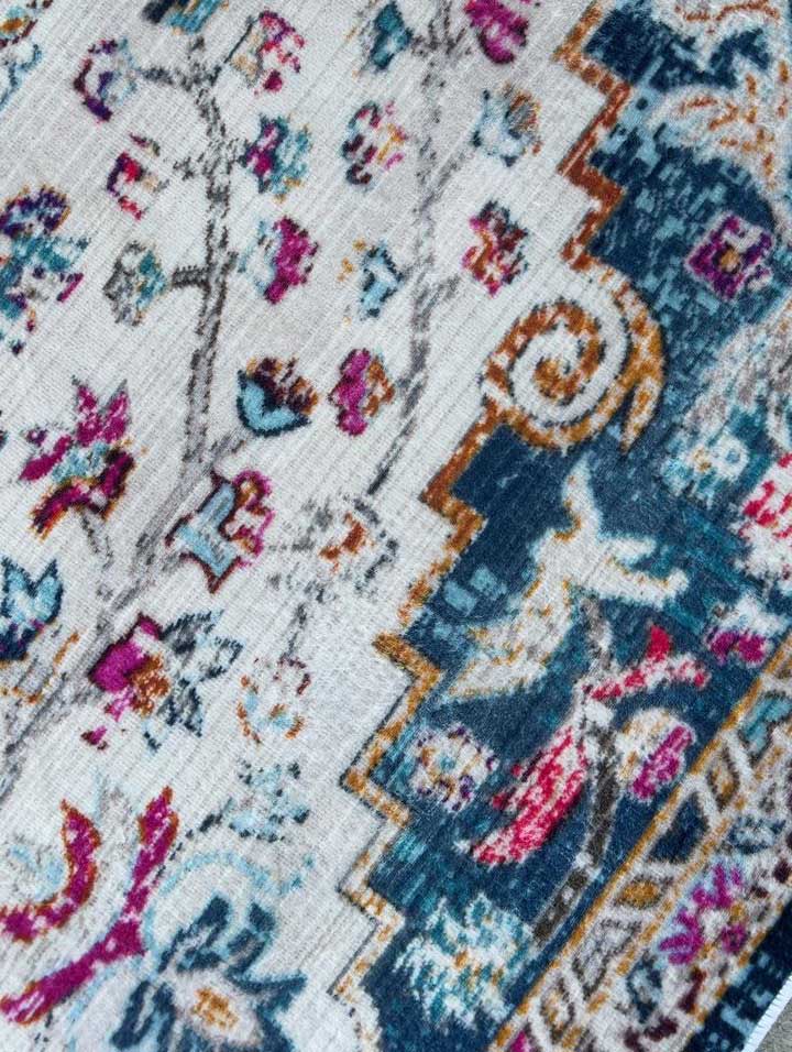 Persian-Style Floral Rug – Vibrant Colors on Cream Base