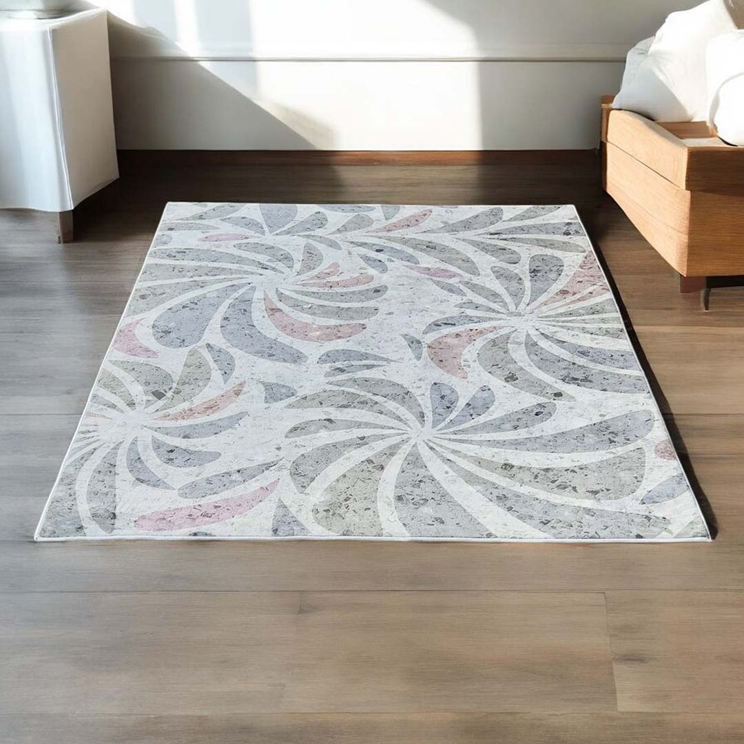 Modern Floral Rug – Natural Stone Effect Base