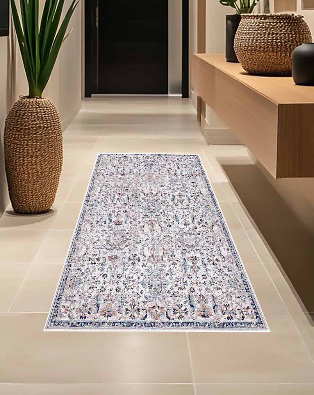 Sara floral white colorful soft and shinny carpet