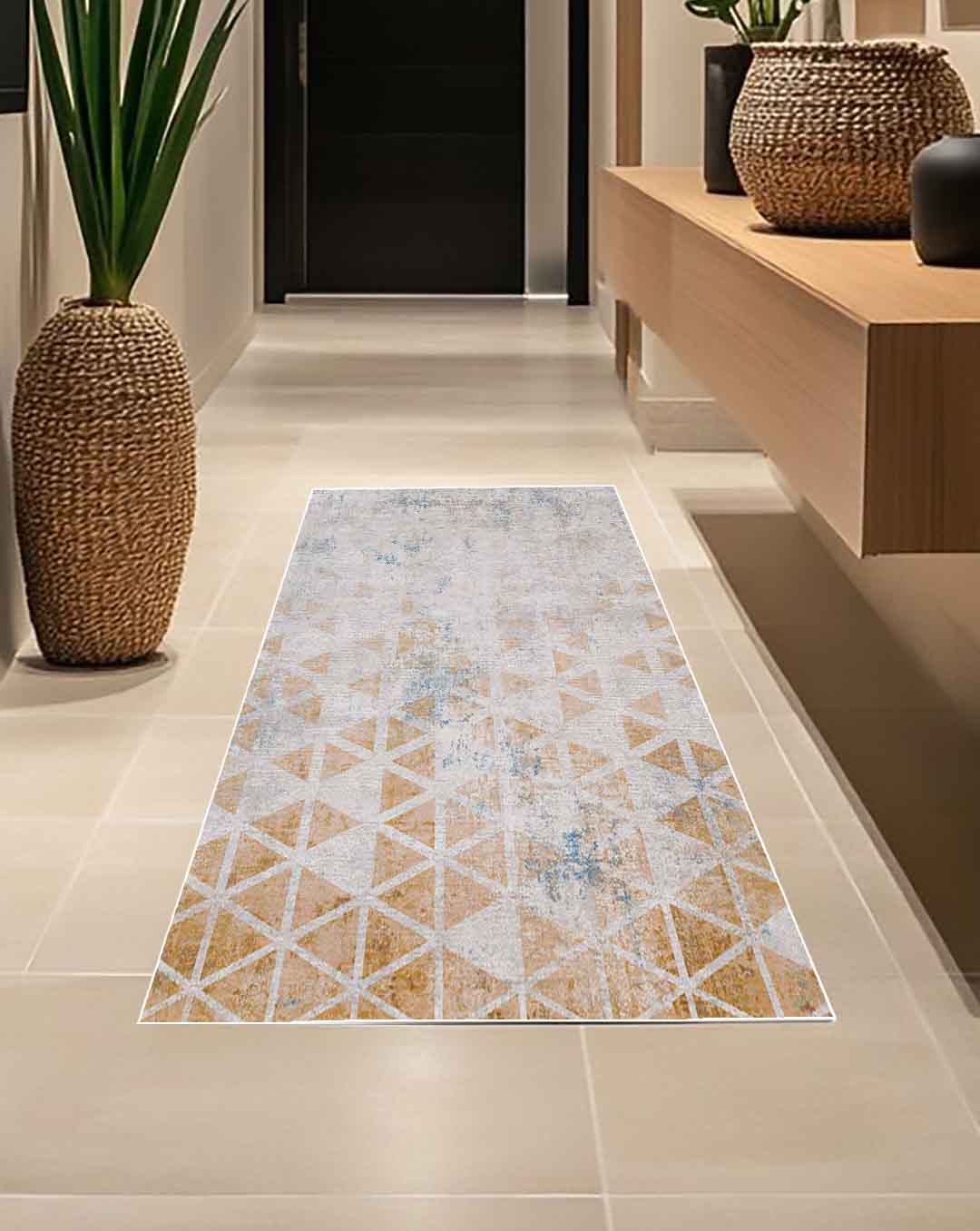 Kitty modern beige and orange triangle pattern carpet