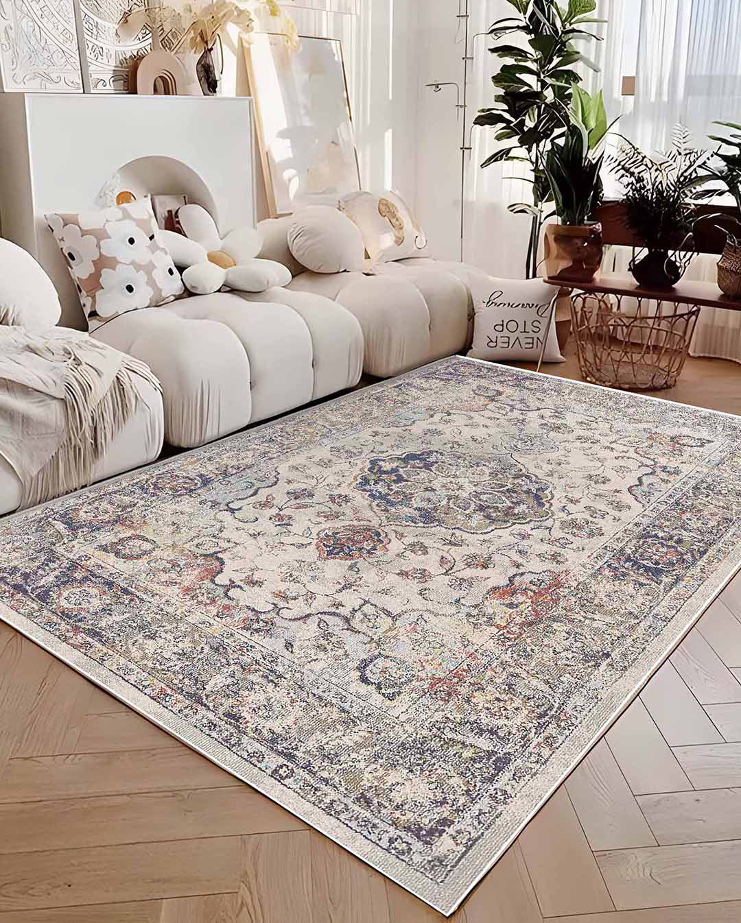 Fayza classic colorful floral soft and shinny carpet