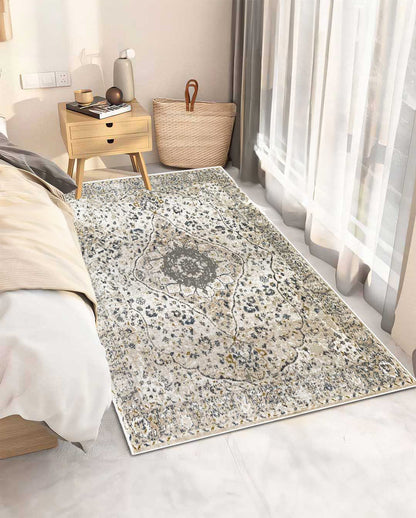 Queen vintage beige floral soft and shinny carpet
