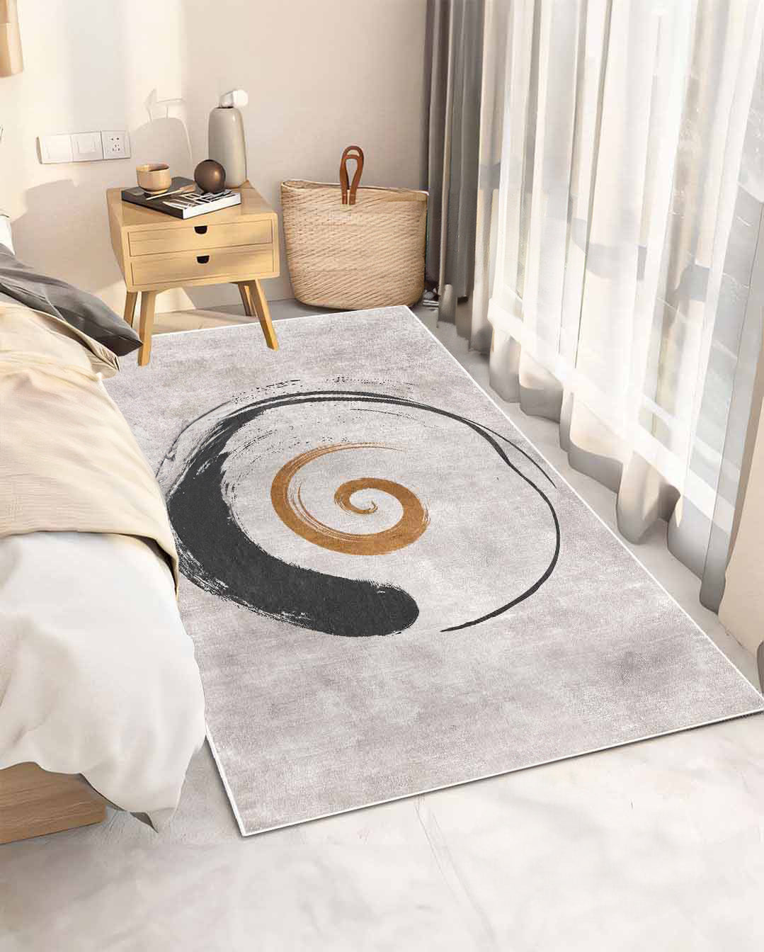 Funky modern beige circle pattern soft carpet
