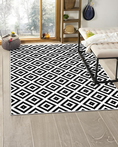 Dina geometric black and white soft and shinny carpet