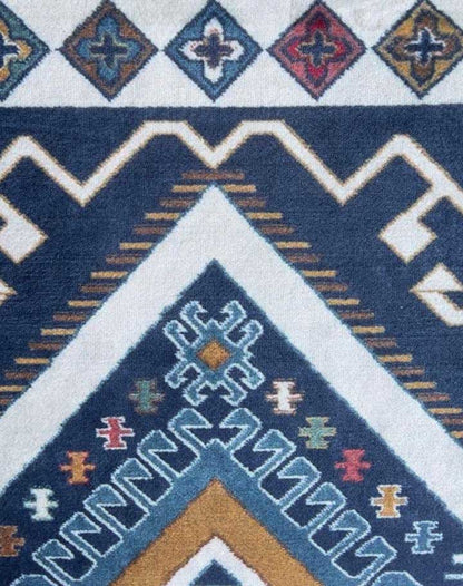 Caucasian-Style Rug – Dark Blue Base with Geometric Patterns