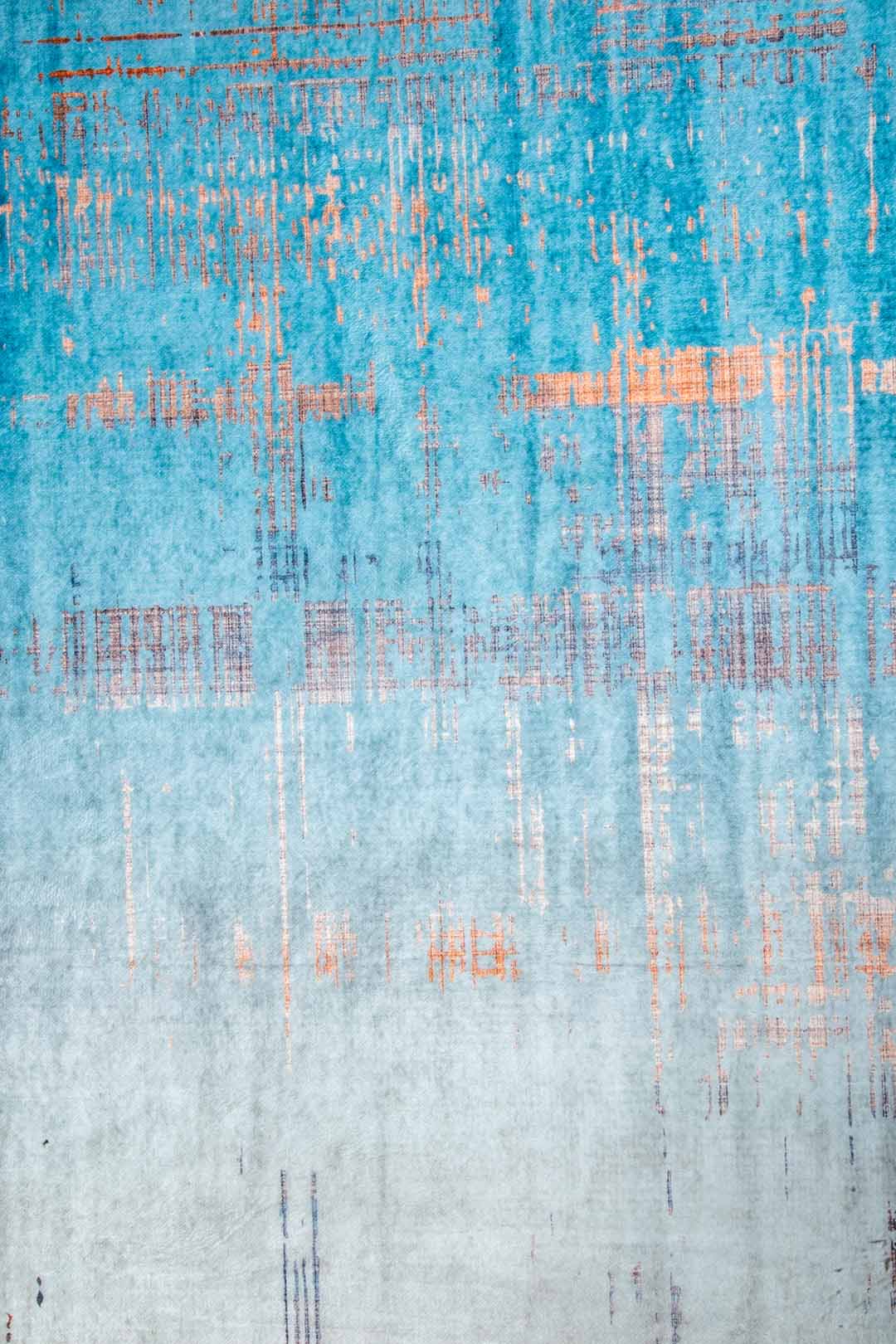 Copper Thread – Modern Blue & Gold Abstract Rug