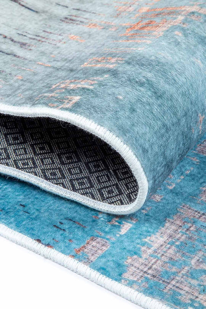 Copper Thread – Modern Blue & Gold Abstract Rug