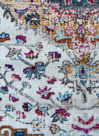 Persian-Style Floral Rug – Vibrant Colors on Cream Base