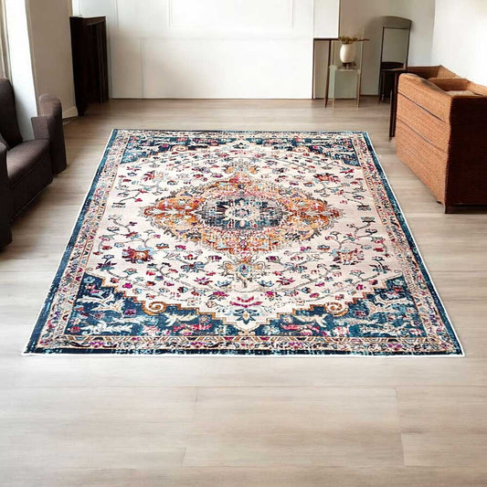 Persian-Style Floral Rug – Vibrant Colors on Cream Base