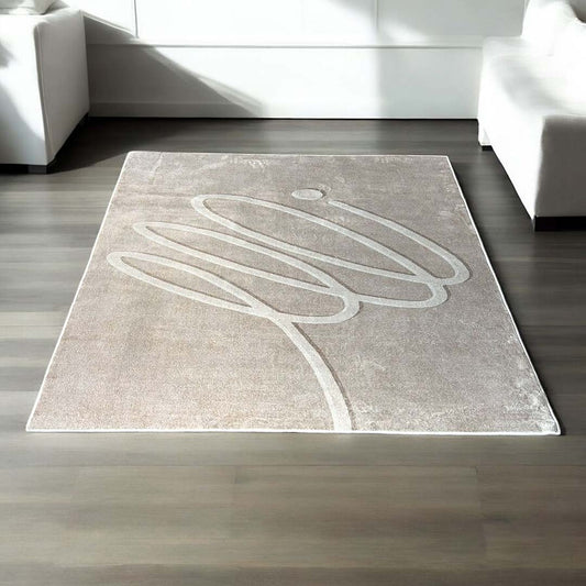 Minimalist Sand-Tone Rug – Embossed Modern Design