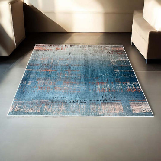 Copper Thread – Modern Blue & Gold Abstract Rug