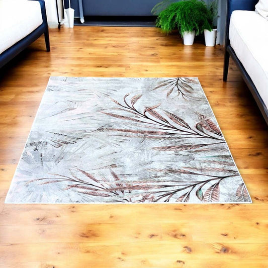 Modern Tropical Leaf Rug – Beige & Pastel Tones