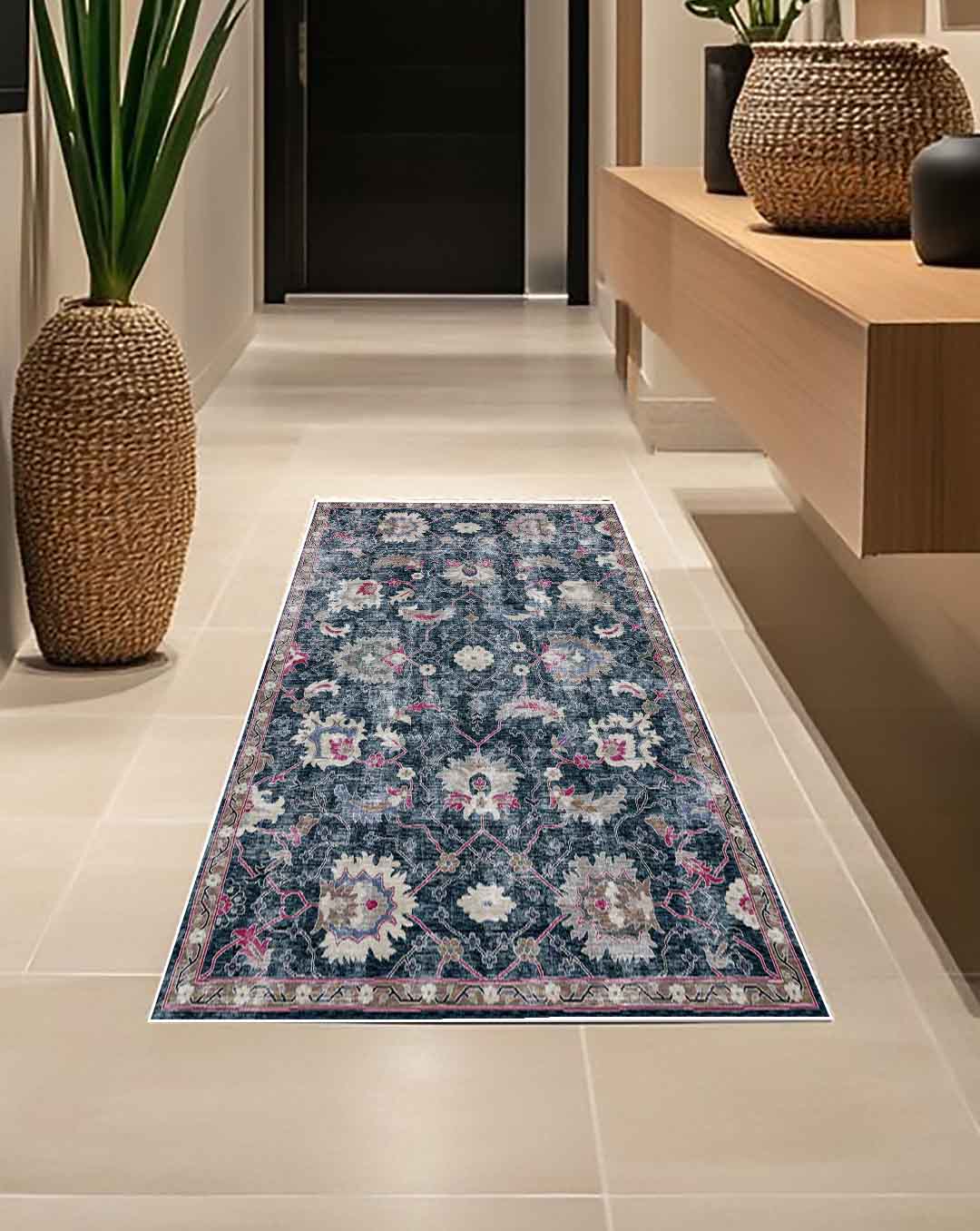 Zahya dark gray floral soft and shinny carpet