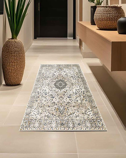 Queen vintage beige floral soft and shinny carpet